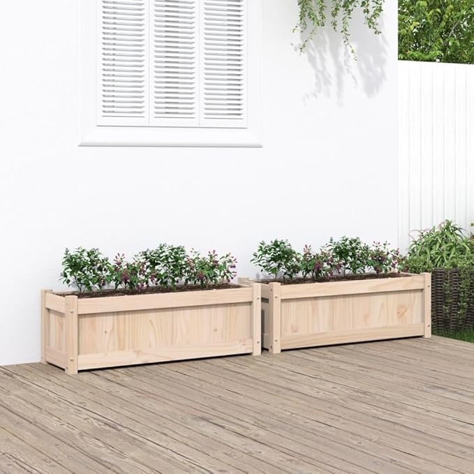 Garden Planters 2 pcs Planter Boxes Raised Flower Bed Standing Planter Gardening Box Suitable for Corridor Nursery Courtyard Orchard Solid Wood Pine