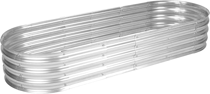 5.9 x 2 x 1 Ft Galvanized Raised Garden Bed Kit Outdoor Oval Planter Box for Vegetables Flowers Herbs Deep Rooted Silver