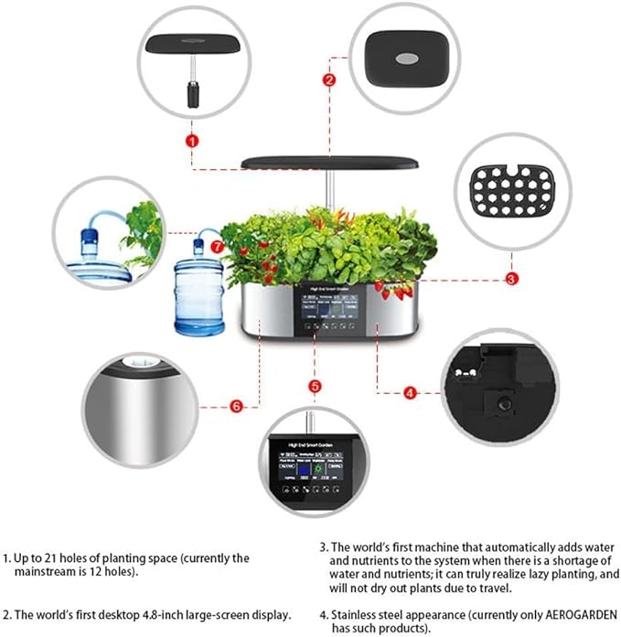 Hydroponics Growing Kit 21-Pod LED Grow Light Wi-Fi Smart Garden with 4.8-inch Large-Screen Display Herb Garden Planter