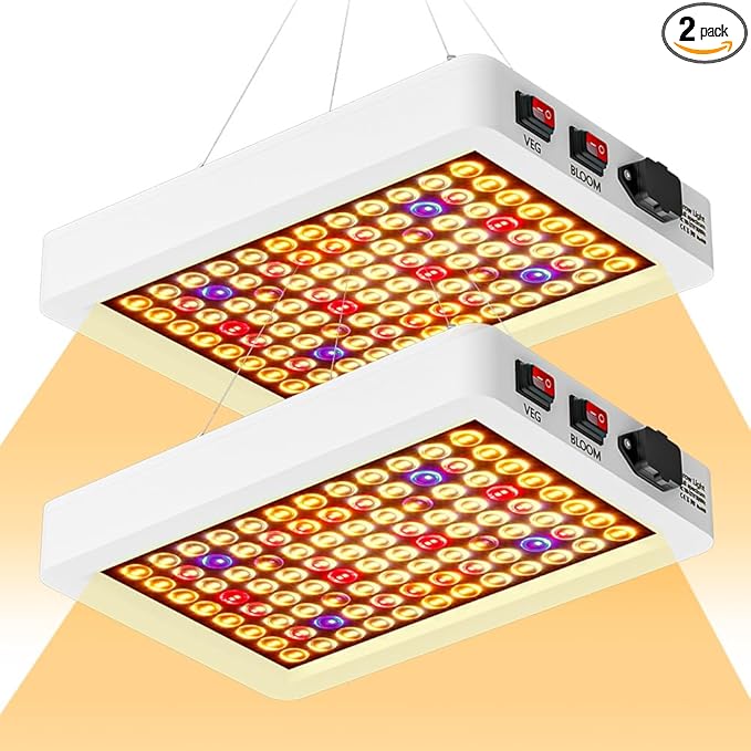 2PCS 500W Full Spectrum Grow Light with 312 Energy-Saving Lamp Beads Veg/Bloom Dual Modes 100-277V Universal Voltage US Plug Ideal for Seed GerminationHydroponicsVegetable/Flower Indoor Planting