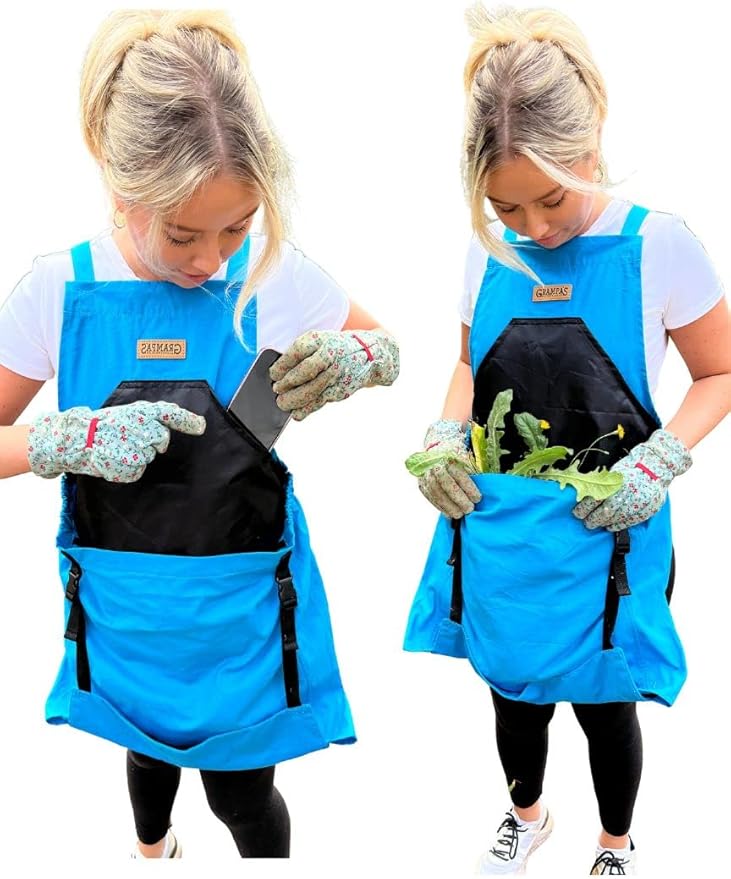 Grampa's Garden Apron - Cross Back Gardening Apron With Pockets For Women &amp Men | Harvest Apron with Large Kangaroo Pouch