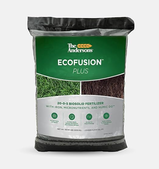 The Andersons Professional Ecofusion™ Plus 20-0-5 Biosolid Fertilizer with Humic Acid Iron and Micronutrients 18 lb. Bag - Covers up to 5000 sqft.
