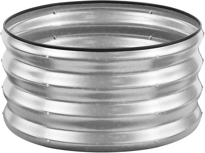 GreatBuddy 2x2x1 ft Round Galvanized Raised Garden Bed Easy-Assembly Raised Bed with Anti-Cut Gloves &amp Tools Rust-Proof Garden Bed for Outdoor Vegetables Herbs Small Trees Silver