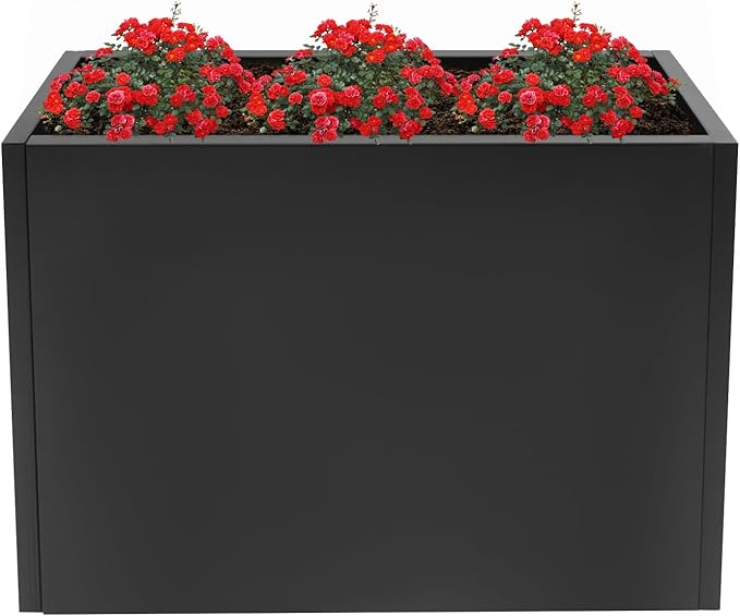 Metal Tall Rectangular Planter Rectangular Steel Raised Garden Bed with Detachable Shelf Tall Resin Garden Pots Outdoor Planters Box Planter Box for Outdoor Patio/Porch