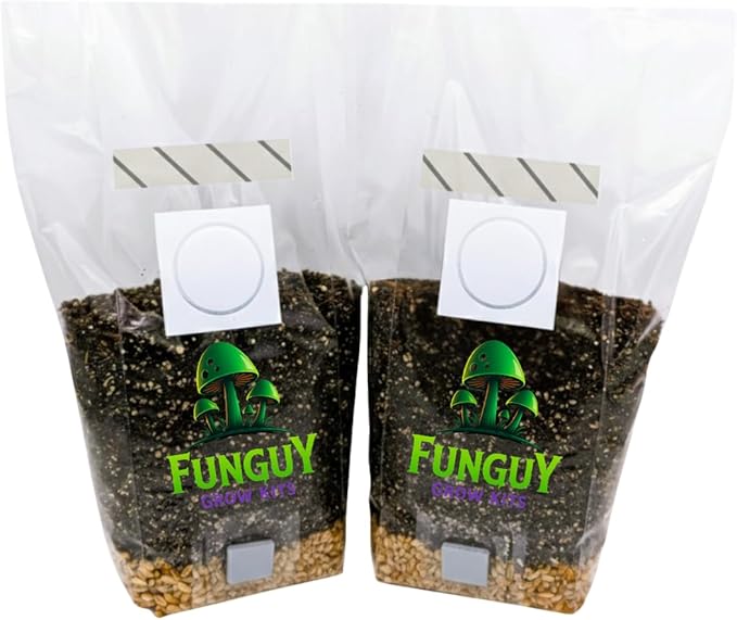2- PACK All-in-One Growing Kit in a bag Mushroom Grow Bag with Sterilized Rye Grain and Dung Loving Substrate Spores Not Included So Easy It's Like Magic. Brown