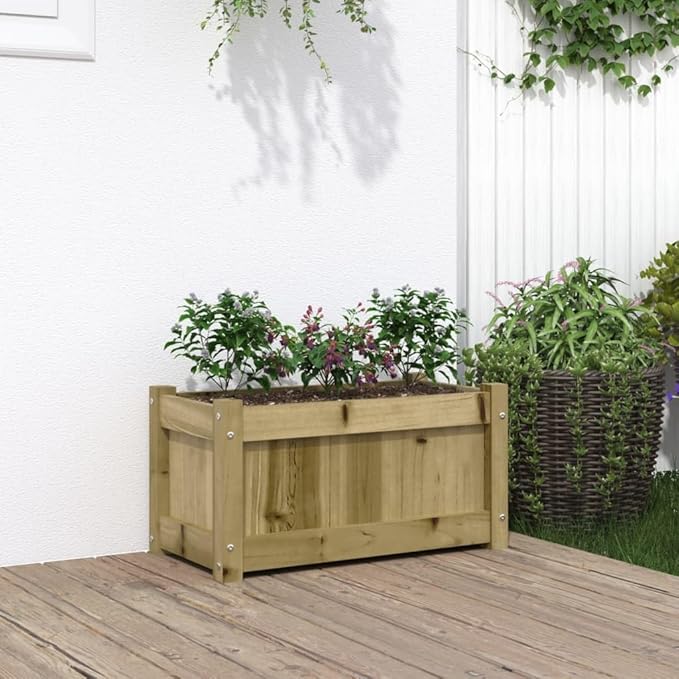 Raised Garden Bed Wooden Planter Box 23.6x12.2x12.2 Elevated Garden Bed for Patio Balcony Flower &amp Vegetable Garden Durable Pinewood Raised Planter Box for Outdoor Gardening