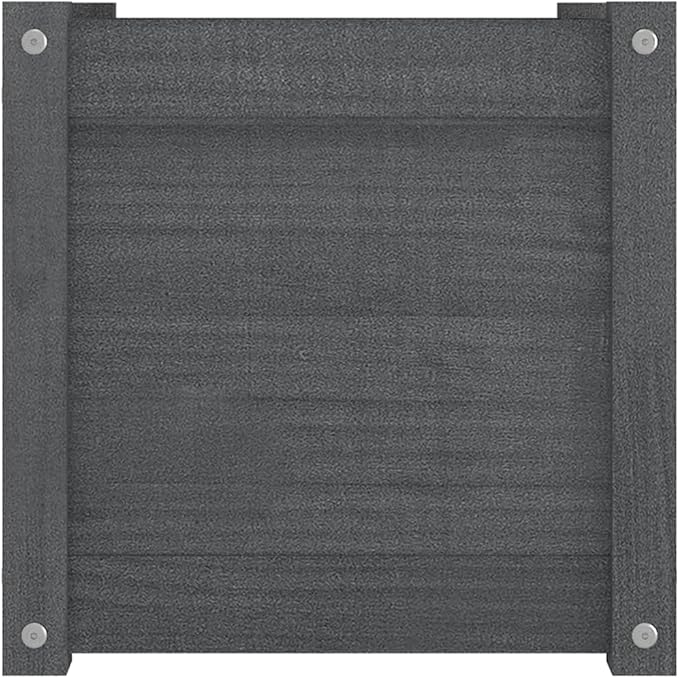 Grey Solid Pinewood Planter 15.7 inch Medium Cubic Decorative Inlays Outdoor Garden Bed Weather-Resistant for Patio Balcony Terrace