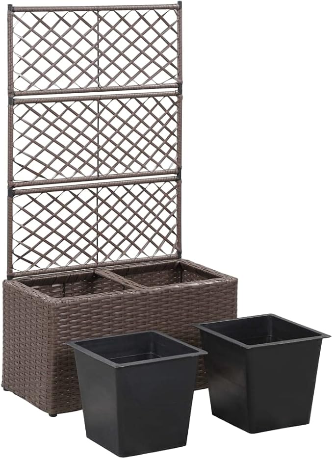 SKM Trellis Raised Bed with 2 Pots 22.8x11.8x42.1 Poly Rattan Brown