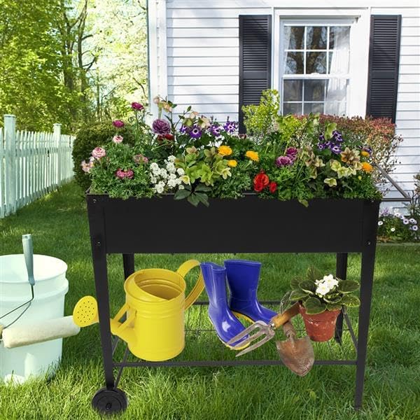 Tomkate Raised Garden Bed with Legs 42.5 x 20 x 31.9 Inch Mobile Planter Box Elevated on Wheels Portable Planter Cart for Outdoor/Indoor Vegetables Herbs Flowers Potted Plants