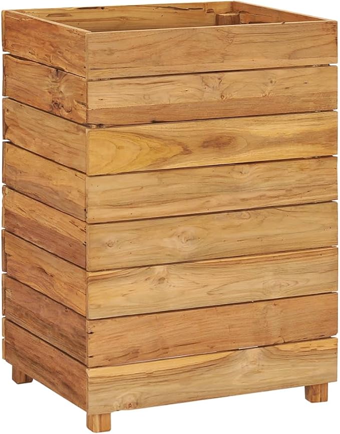 Raised Bed Recycled Teak Raised Planter with Wooden Legs and Steel Rack Bottom for Flowers Vegetables Weather Resistant Outdoor Planting Box Container 19.7x15.7x28.3 -AA