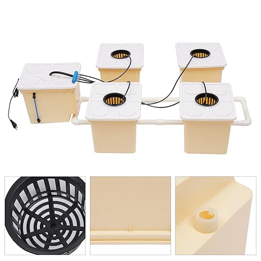 5 Hydroponic Buckets Kit for Plants Top Feed Drip Hydroponics Growing System for Herbs/Tomato/Vegetables DWC System with Submerged Pump (Complete Indoor Hydroponic Gardening Supplies)