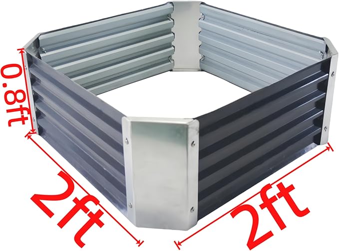 2ft x 2ft Galvanized Raised Garden Bed Horticultural Planting Box Metal Planter Boxes Outdoor Suitable for Plants Flowers Vegetables Herbs Fruits Dark Grey
