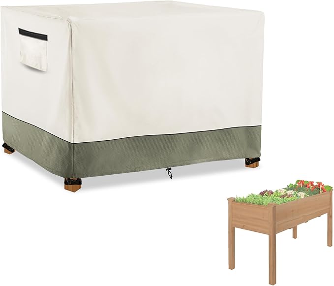 Outdoor Raised Garden Bed CoverHeavy Duty 600D Waterproof Elevated Wood Planter Box Stand Cover for Winter48L x 24Wx 30H Inch(Beige &amp GreenCovers Only)