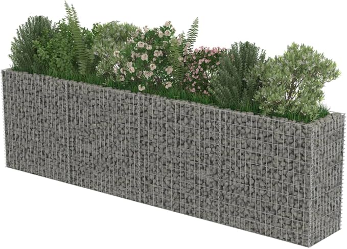 Gabion Planter Raised Bed Outdoor Garden Galvanized Steel Wire Mesh Grid Stone Wall Flower Raised Bed for Vegetables Flowers Plants 141.7 x19.7x39.4