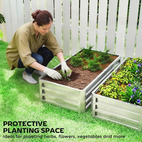 2-Pack Galvanized Raised Garden Bed with PE Greenhouse 47 x 23.5 x 12 Metal Planter Box for Vegetables Flowers Herbs Open Bottom Outdoor Garden Bed for Backyard Silver