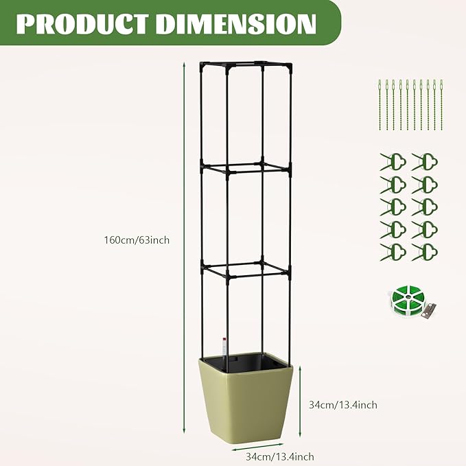 Tomato Planter Box with Trellis Self Watering Rolling Raised Garden Bed with Water Level Monitor for Climbing Vegetables Plants Cage Garden Planters Plant Pots for Plants Flowers Decor