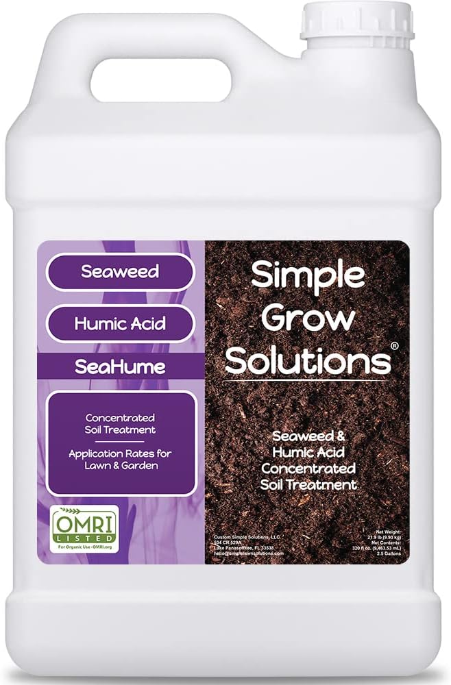 Organic Liquid Seaweed for Lawn &amp Plants - 8% Kelp Blended with Humic Acid - OMRI Organic Fertilizer Supplement Concentrated - Sea Hume- Natural Treatment for Turf Grass and Garden - Simple Lawn S