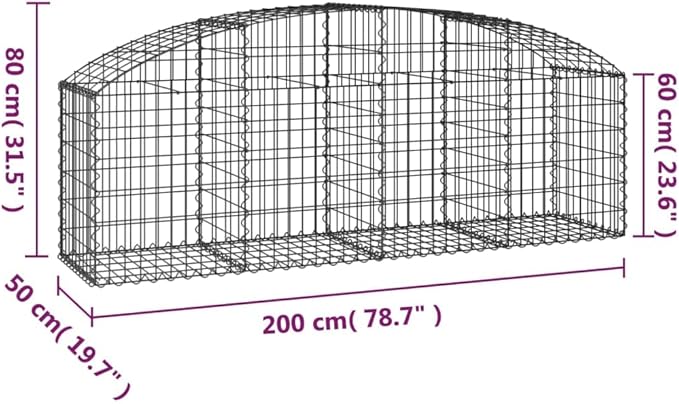 Gabion Basket Silver Galvanized Iron Rectangular Medium 78.7x19.7x23.6in Durable Outdoor Retaining Wall for Garden Landscaping