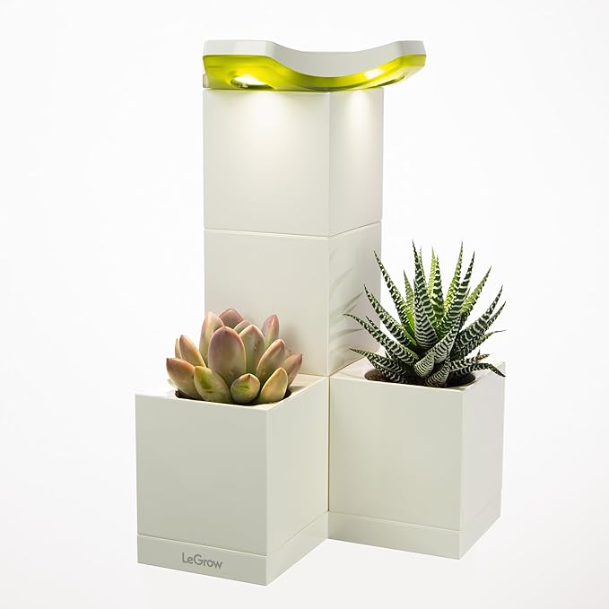 LeGrow Indoor Planter with LED Grow Light Automatic 12 Hours Timer 7 Days Watering-Free 2 Self Watering Pots for Small Plants Home Decor &amp Office Desktop White