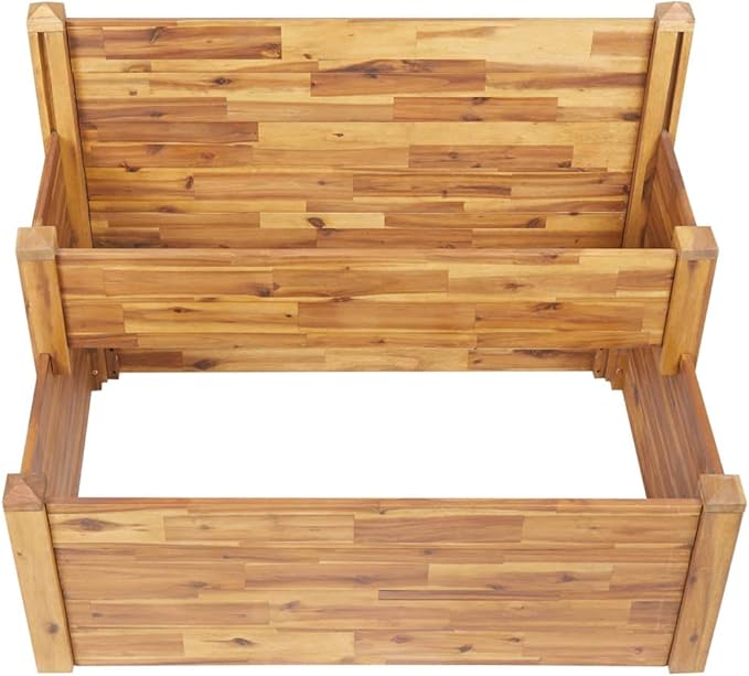 2-Tier Wooden Garden Planter Box Wood Garden Raised Bed for Plants Vegetables Herbs and Flowers 43.3x29.5x33.1-405