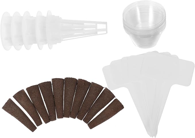 5sets Hydroponic Basket Planter Kit Grow Sponges Humidity Domes and Labels for Indoor Soilless Gardening and Plant Growth Compatible