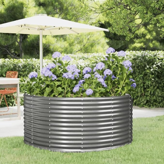 Garden Raised Bed Gray 55.1x55.1x26.8 Powder-Coated Steel Lawn Planters