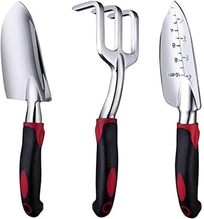 Mini Garden Tool Set 3 Piece Set Practical Shovel Scissors Multifunction Hand Tools Gardening Cultivation Supplies(Red)