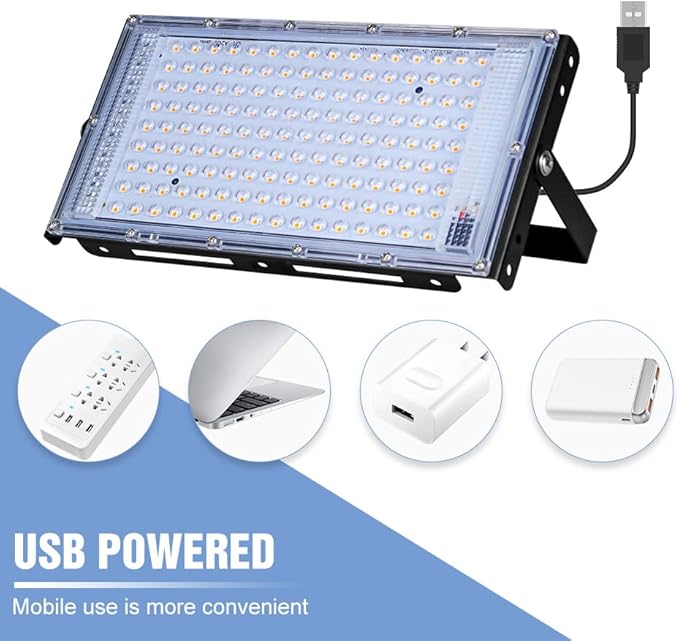 200W LED Grow Light USB Indoor Plant Flooding Lamps DC5V Seeds Hydroponic Lights 180°Adjustable Angle UV/IR Red Blue Greenhouse Tent Fill Lighting Fruits Flowers Potted Cactus Succulent Cultivate