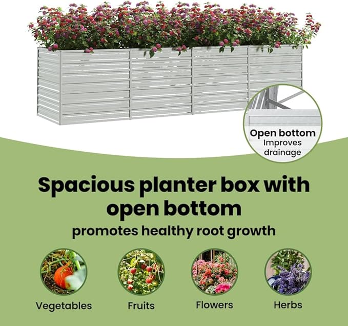 vidaXL Garden Raised Bed Galvanized Steel Planter Pot for Outdoor/Patio/Garden/Balcony - Silver 126x31.5x30.3