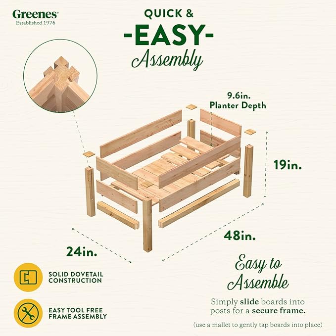 Greenes Fence Premium Cedar Elevated Garden Bed 24 W x 48 L x 19 H - Made in USA with North American Cedar