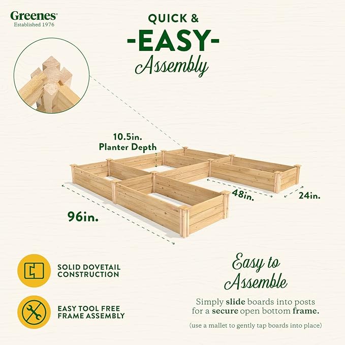 Greenes Fence Premium Cedar Raised Garden Bed 8' x 8' x 10.5 (3/4 Thick) U-Shaped Bed - Made in USA with North American Cedar