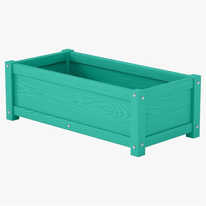 HDPE Planter Box All-Weather Outdoor Garden Bed Easy to Assemble Drainage System Low Maintenance Non-Fading for Flower/Herb/Seed (Aruba Blue)