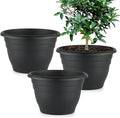3 Pack 11 Inch Plant PotsPlastic Flower Pots with Drainage HolesLightweight Durable Planters for Indoor Outdoor PlantsModern Decorative Pots for Patio Garden(Black)
