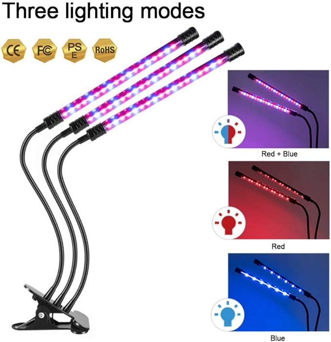 LED Grow Light 27W Red Blue Full Spectrum Timing 54 LED 5 Dimmable Levels Plant Grow Lights for Indoor Plants Adjustable Gooseneck 4 8 12H Timer 3 Switch Modes Waterproof