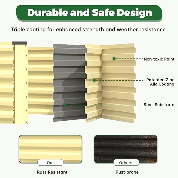 8x4x2 ft Raised Garden Bed Large Metal Planter Raised Beds Planters for Outdoor Plants for Vegetables Flowers Herbs Fruits and Succulents.Yellow