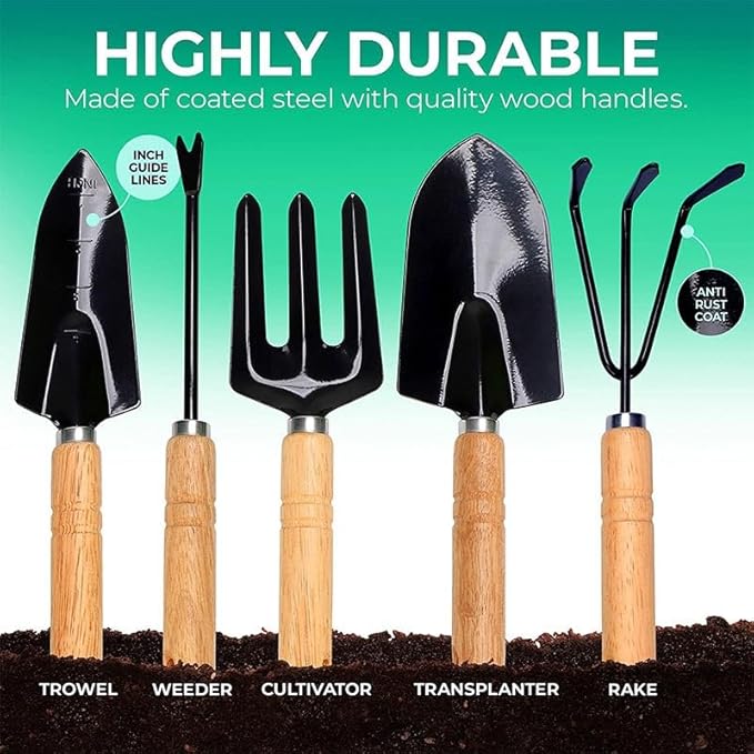 Garden Tools Set 9-Piece Heavy Duty Carbon Steel Gardening Kit Ergonomic Hand Tools for Digging Planting Pruning Durable Gardening Tools Set with Storage Solution Ideal Garden Gifts for Women Men