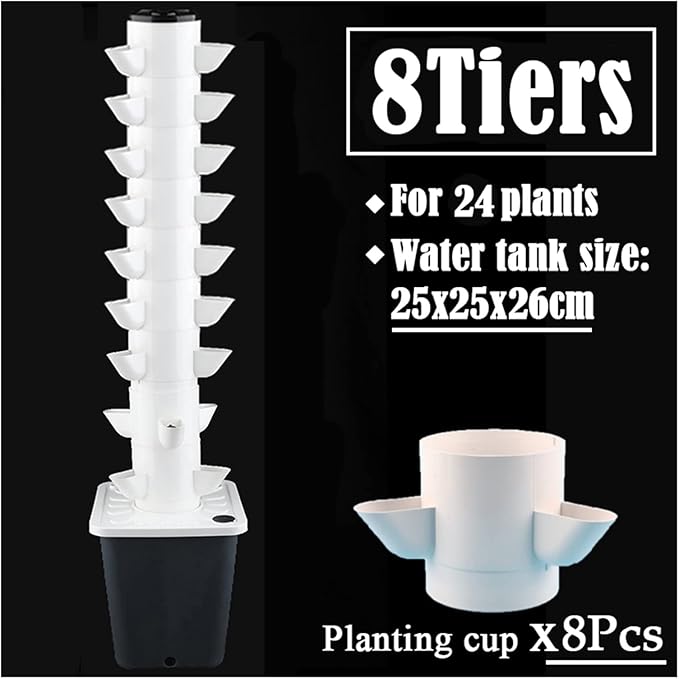 Hydroponic Tower Growing Sytem Balcony Hydroponic Growing System Detachable Colonization Cups Home Garden Farm Greenhouse Vertical Tower Planters Easy to Install and Operate (Bianco 8)