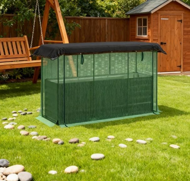 Raised Garden BedGalvanized Steel Planter Box with Crop Cage and Shade Clothfor Flowers Veggies and Herbs WE839