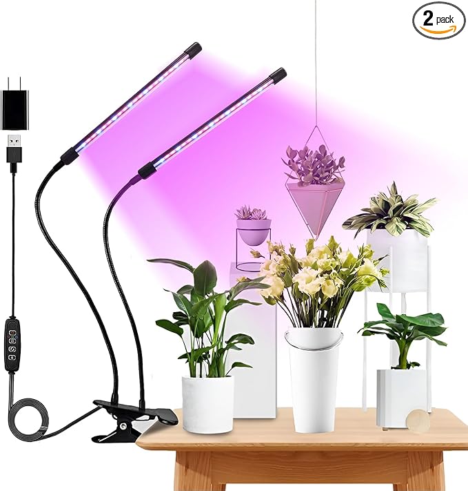 Grow Light Plant Lights for Indoor Plants2 Heads LED Grow Light with Full Spectrum &amp Red Blue Purple Spectrum for Indoor Plant Growing Lamp3/9/12H Timer 10 Dimmable Levels (Both-Head)