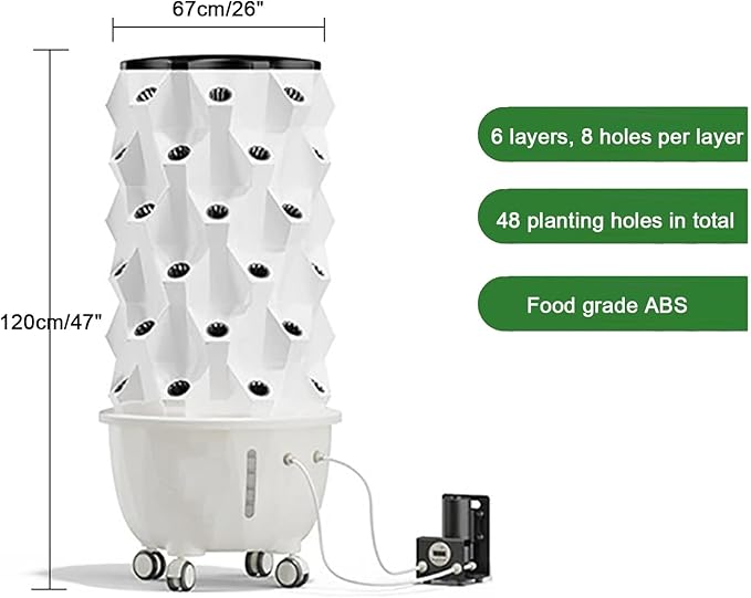 Vertical Hydroponic Grow Tower Aeroponic Tower for Herbs Fruits and Vegetables with Movable Water Tank Hydrating Pump Timer Adapter(Medium)
