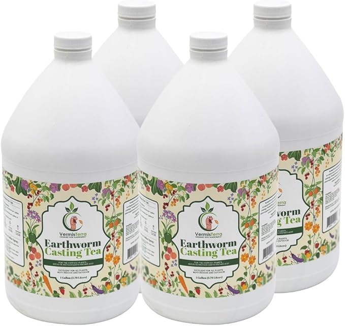 VermisTerra Earthworm Casting Tea - Organic Worm Tea - 4 Gallons - Soil Conditioner Concentrate - Living Microbes Boost Growth - Feeds All Crops: Vegetables Flowers Fruit and Trees