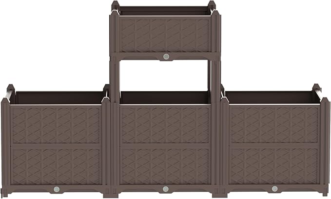 Rectangular Raised Garden Bed Kit Indoor Outdoor Plastic Planter Grow Box for Fresh Vegetables Herbs Flowers Succulents Brown
