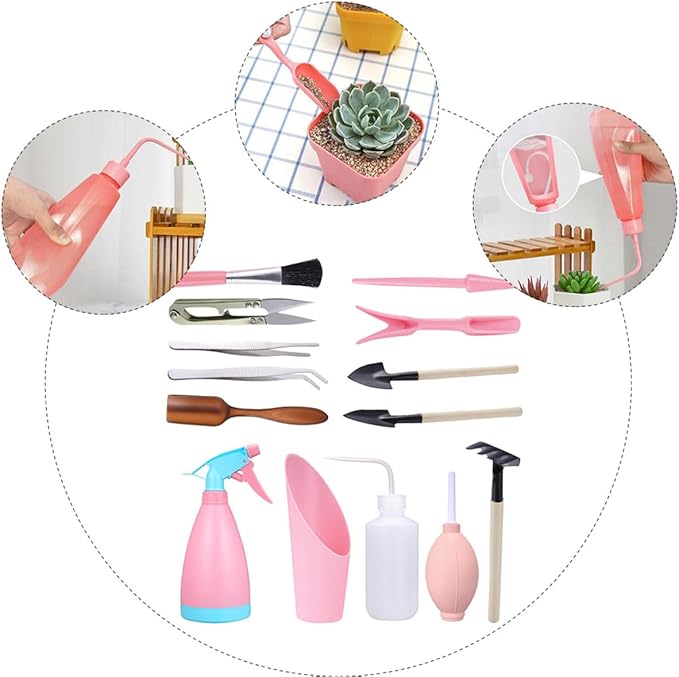 TOYANDONA 14pcs Succulent Planting Hand Tools Set with Transplanting Bonsai Tools Mini Garden Shovels for Potted Plants and Flower Gardening Random Color