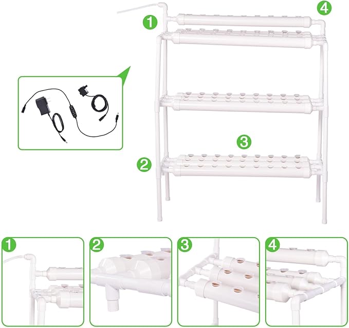 Hydroponics Growing System Kit Aquaponics Growing System3 Layers/90 Sites Food PVC Pipes Planting Vegetables Garden Tools for VegetablesFruitsPlant(Upgraded Version)