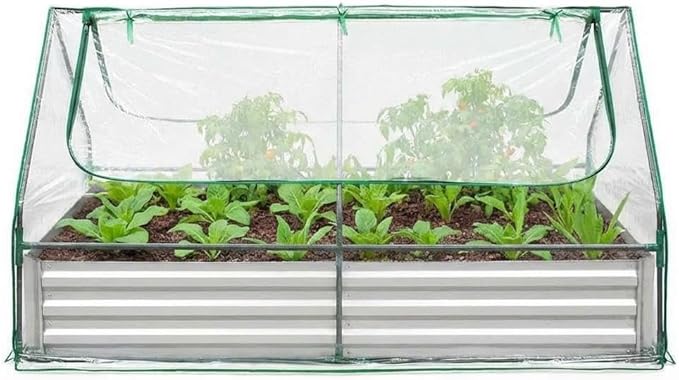 Raised Garden Bed 6x3x3Ft with Greenhouse Cover 2-Tier Roll-Up Windows Outdoor Galvanized Steel Planter Box Kit All-Season Metal Grow Bed for Vegetables &amp Flowers