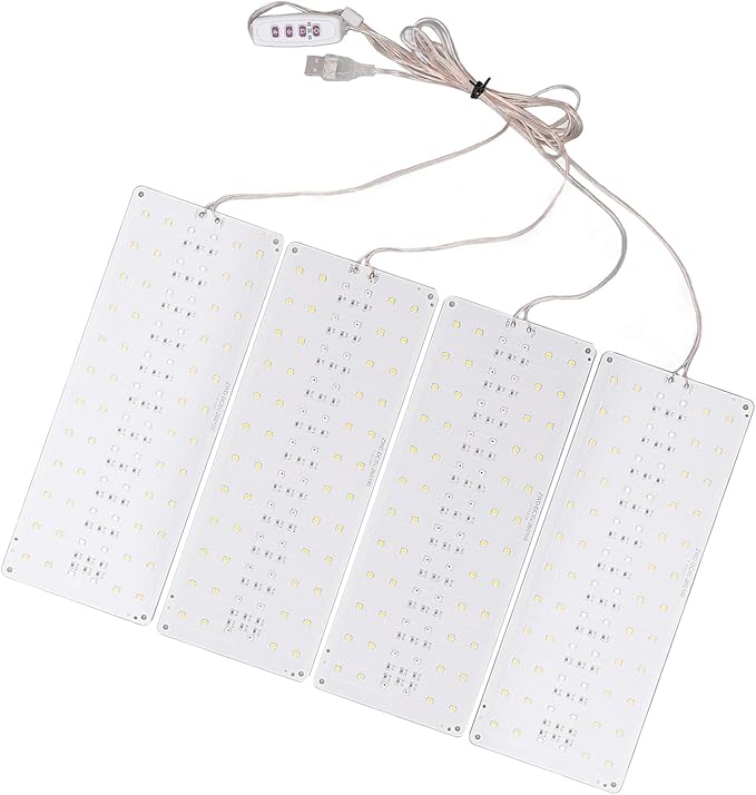 Under Cabinet Plant Grow Light Full Dimmable 10 Levels USB 5V 3 Head - Wide Coverage Memory Timing Ideal for Indoor and Succulent Growth (4 Head)