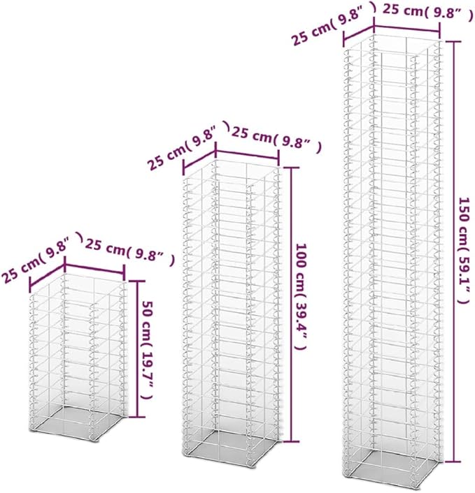3 Piece Gabion Set Galvanized Wire Gabion Raised Bed Gabion Cages Basket Steel Woven Gabion Net for Backyard Garden -AA