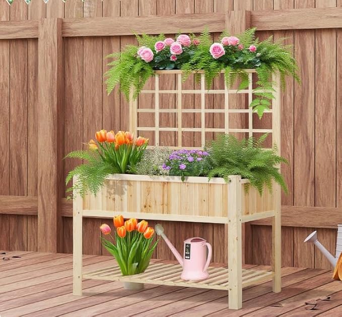 Rustic Countryside Elevated Garden Bed Wooden Planter Box Stand with Rot-Resistant Cedar Construction for Effortless Gardening
