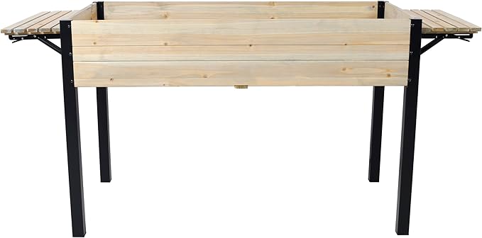 Raised Garden BedMetal Leg Wood Planter Boxes with Folding Storage ShelfElevated Planter Box for Growing Fresh HerbsVegetablesFlowers Great for Outdoor PatioBalcony (Natural 62.5x23.6x29.5)