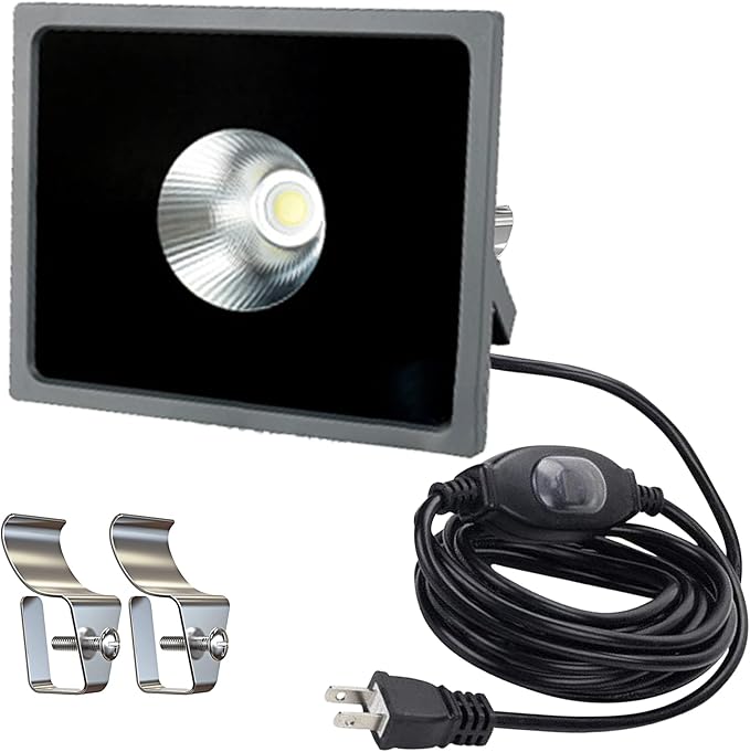 Kiven Plug in LED Indoor/Outdoor Waterproof Spotlight Porch Light with 9.84 FT Plug-in Cord 50 Watts Black Plug in Accent Light with Vinly Siding Hooks for Plants Porch Garden(Cool White)